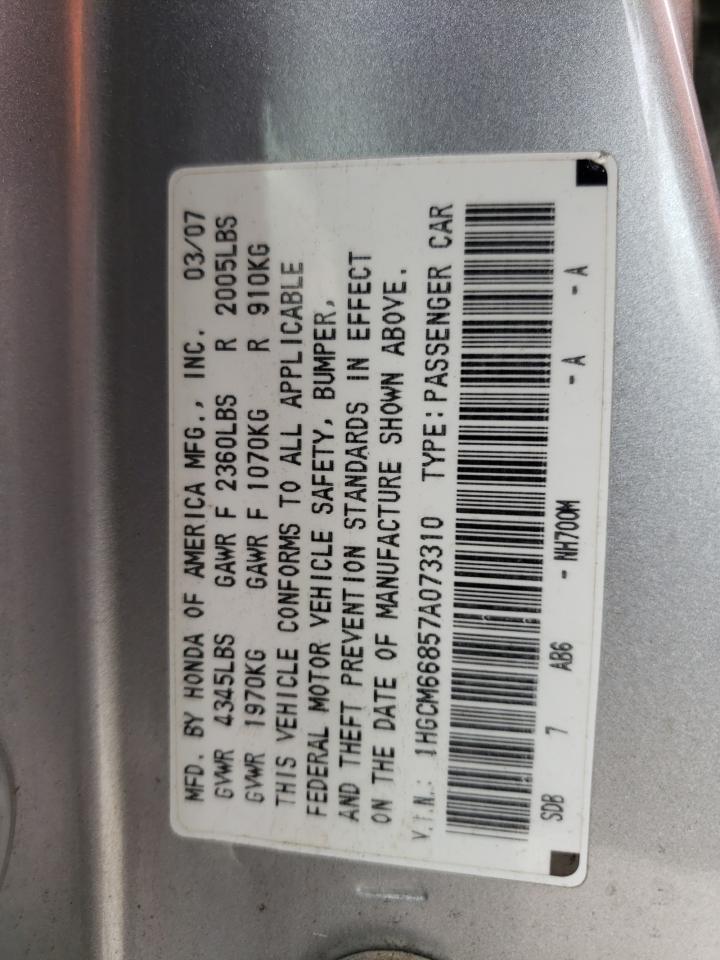Photo 10 from auction – 2007 HONDA ACCORD EX with VIN 1HGCM66857A073310