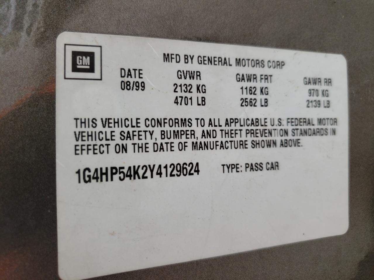 Photo 10 from auction – 2000 BUICK LESABRE CU with VIN 1G4HP54K2Y4129624