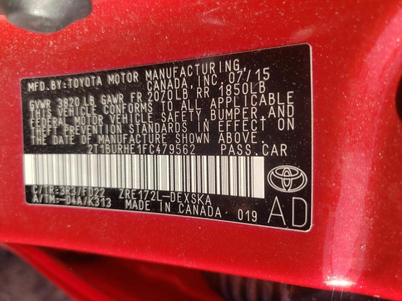 Photo 10 from auction – 2015 TOYOTA COROLLA L with VIN 2T1BURHE1FC479562