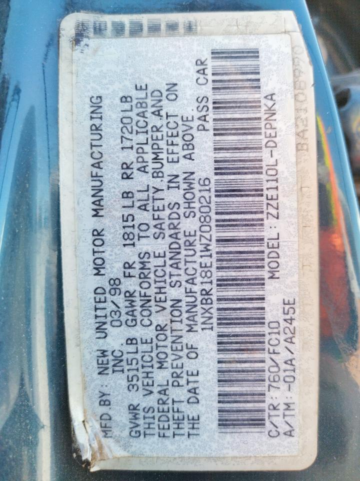 Photo 10 from auction – 1998 TOYOTA COROLLA VE with VIN 1NXBR18E1WZ080216