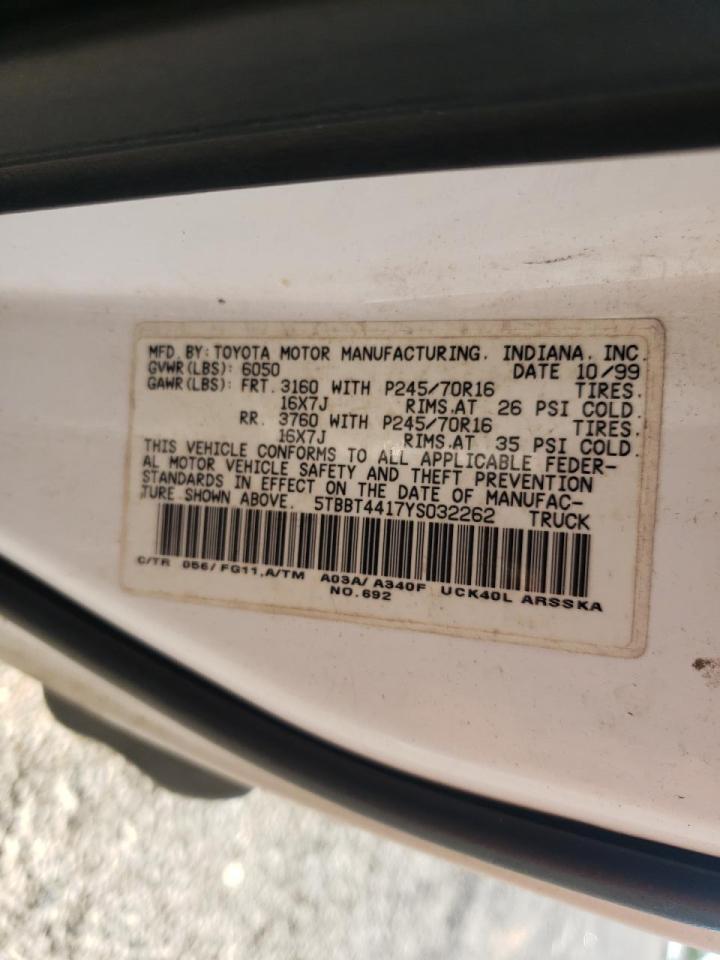 Photo 10 from auction – 2000 TOYOTA TUNDRA ACC with VIN 5TBBT4417YS032262
