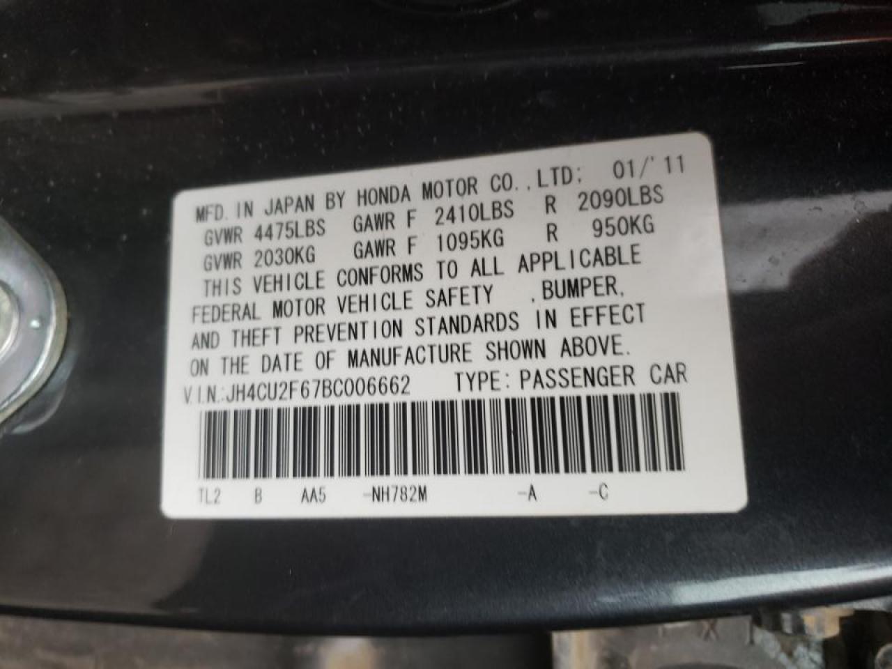 Photo 10 from auction – 2011 ACURA TSX with VIN JH4CU2F67BC006662
