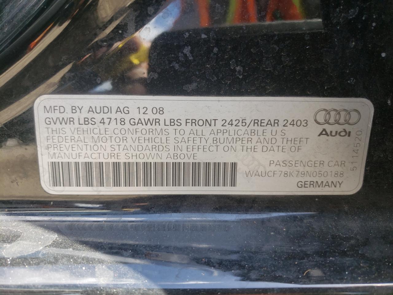 Photo 10 from auction – 2009 AUDI A4 PREMIUM with VIN WAUCF78K79N050188