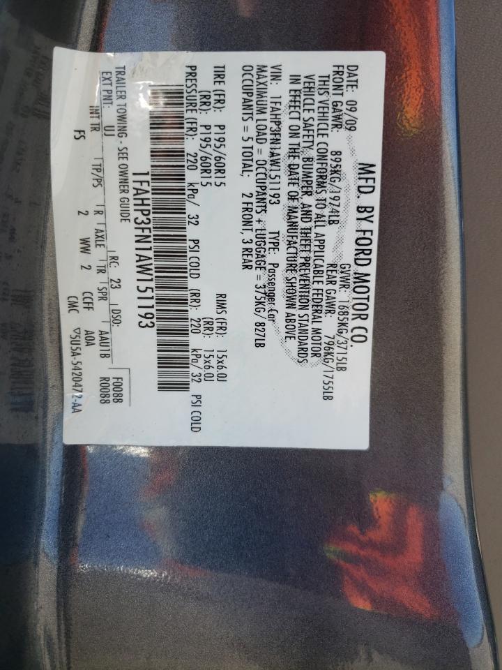Photo 10 from auction – 2010 FORD FOCUS SE with VIN 1FAHP3FN1AW151193