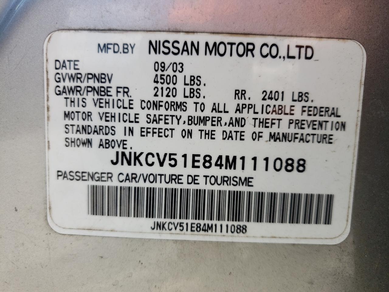 Photo 10 from auction – 2004 INFINITI G35 with VIN JNKCV51E84M111088