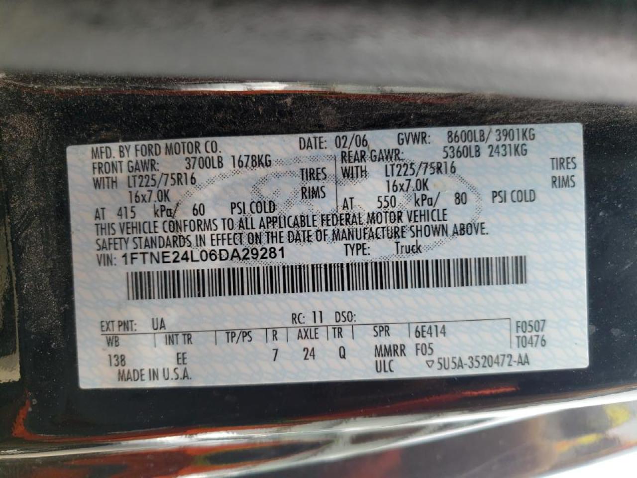 Photo 10 from auction – 2006 FORD ECONOLINE with VIN 1FTNE24L06DA29281