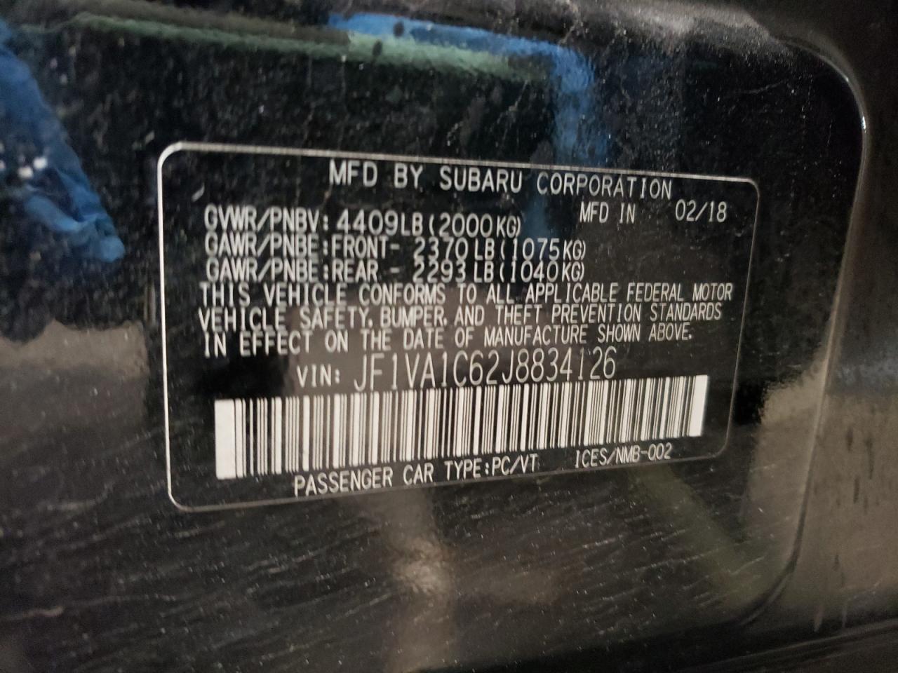 Photo 10 from auction – 2018 SUBARU WRX PREMIU with VIN JF1VA1C62J8834126