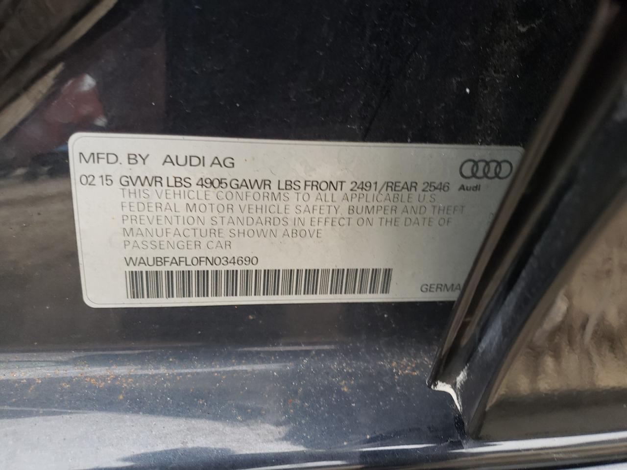 Photo 10 from auction – 2015 AUDI A4 PREMIUM with VIN WAUBFAFL0FN034690