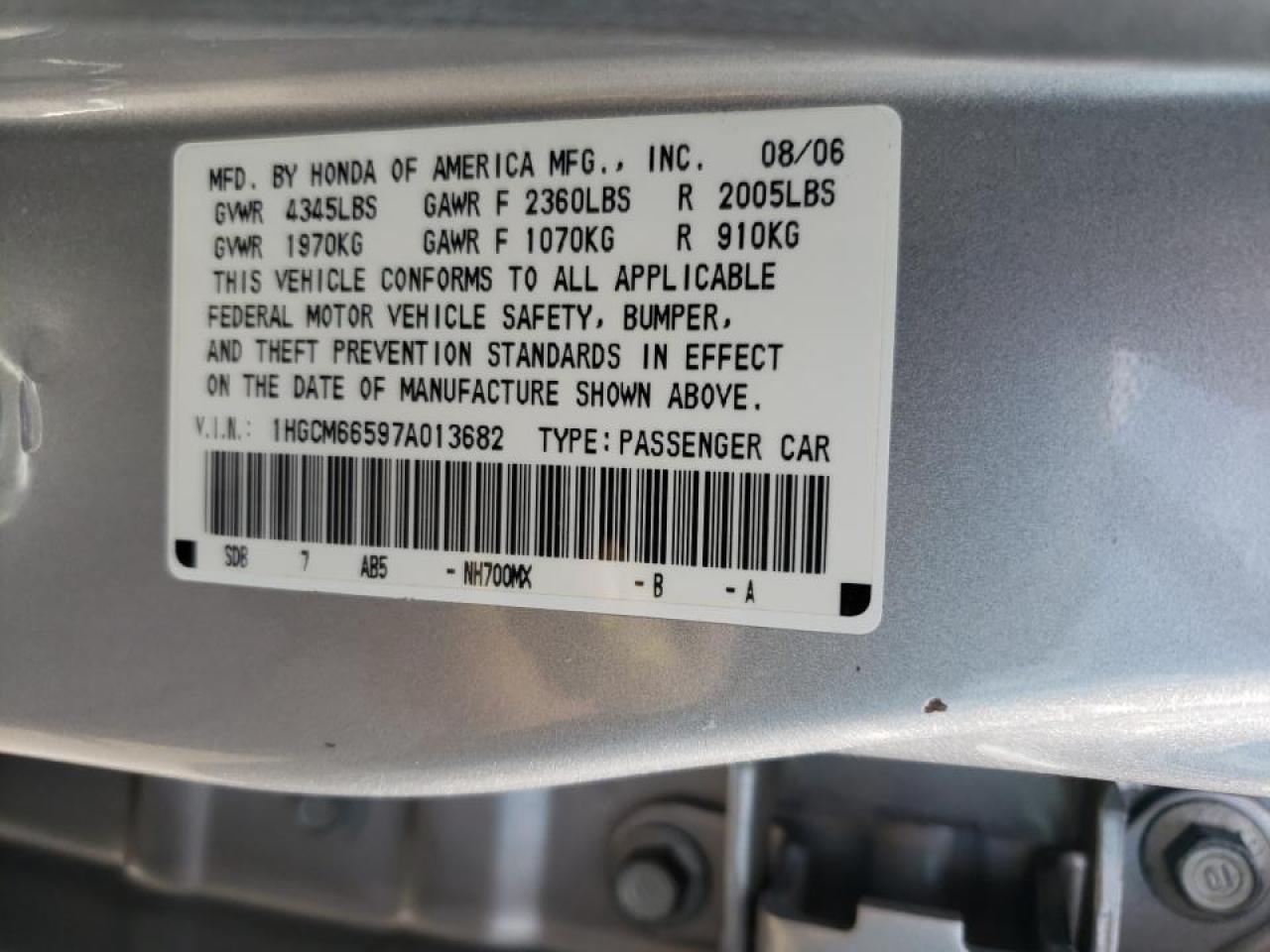 Photo 10 from auction – 2016 HONDA ACCORD EX with VIN 1HGCM66597A013682