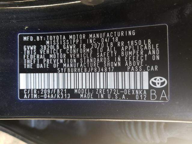 Photo 10 from auction – 2018 TOYOTA COROLLA L with VIN 5YFBURHE8JP834817