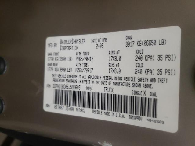 Photo 10 from auction – 2005 DODGE RAM 1500 S with VIN 1D7HU18D05J591605