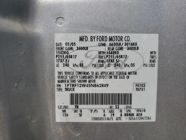 Photo 10 from auction – 2005 FORD F150 with VIN 1FTRF12W45NB62849