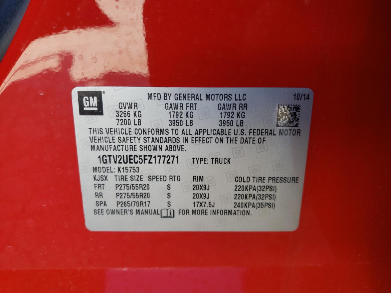 Photo 10 from auction – 2015 GMC SIERRA K15 with VIN 1GTV2UEC5FZ177271