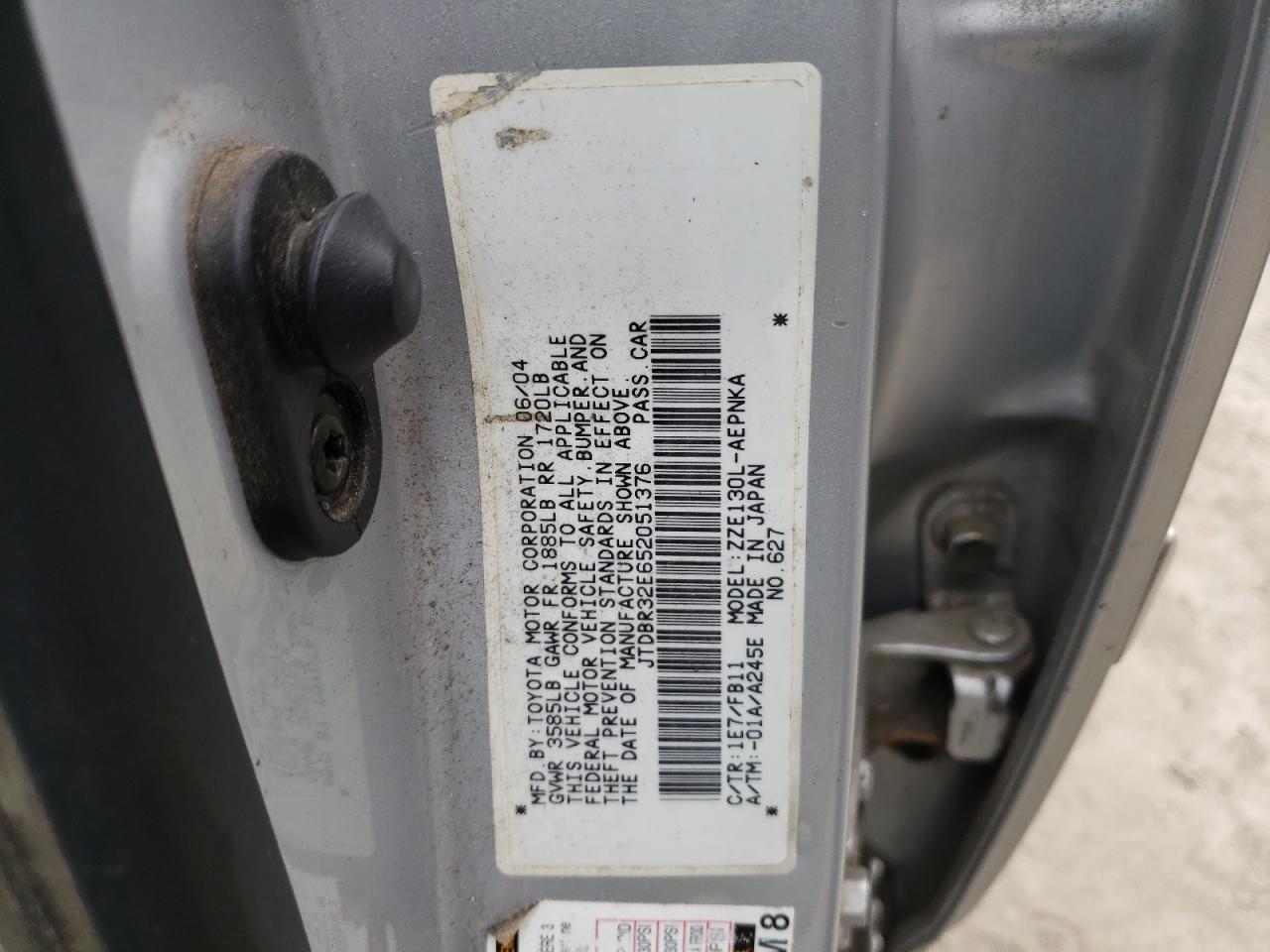 Photo 10 from auction – 2005 TOYOTA COROLLA CE with VIN JTDBR32E652051376