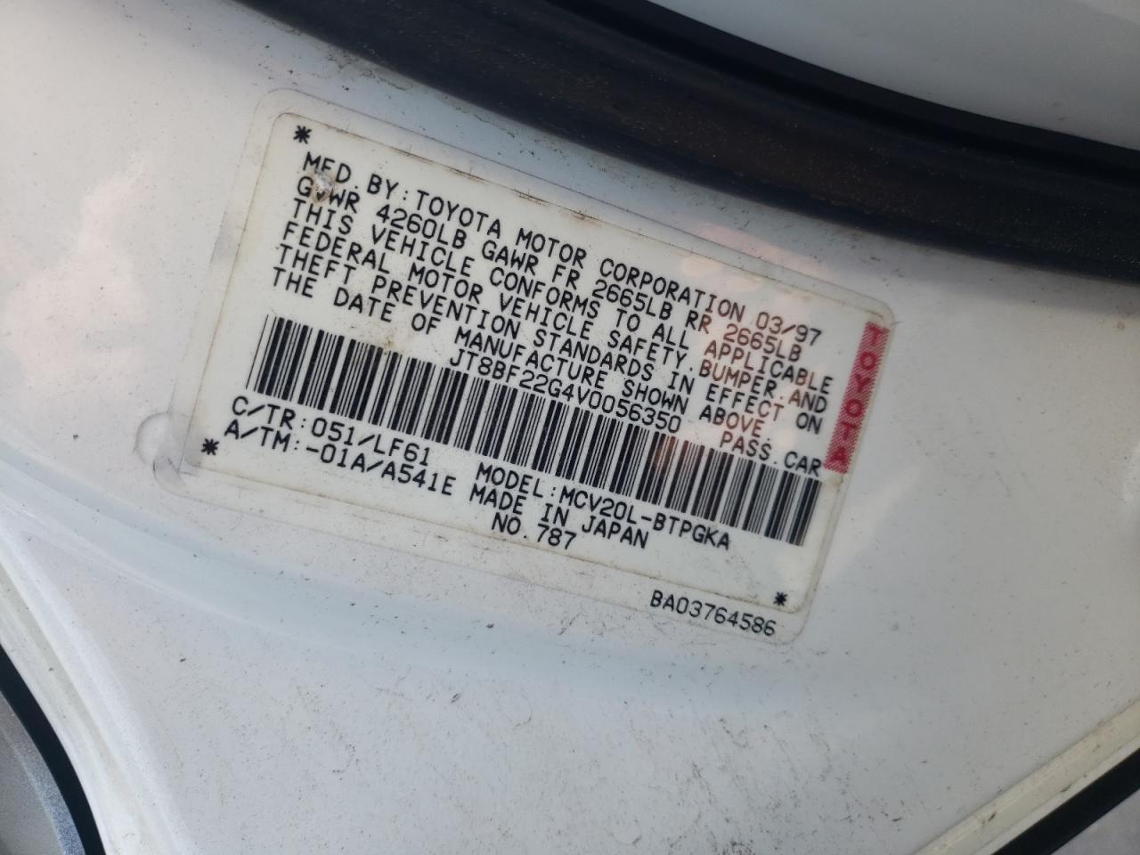 Photo 10 from auction – 1997 LEXUS ES 300 with VIN JT8BF22G4V0056350