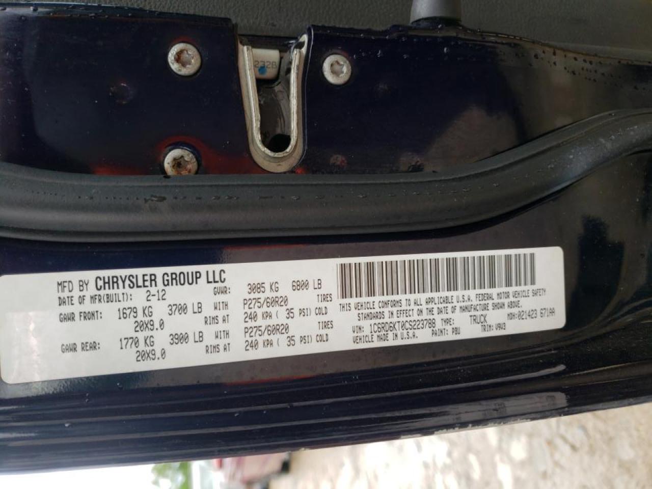 Photo 10 from auction – 2012 DODGE RAM 1500 S with VIN 1C6RD6KT0CS223788