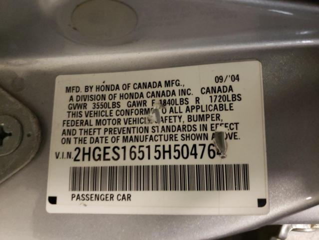 Photo 10 from auction – 2005 HONDA CIVIC LX with VIN 2HGES16515H504764