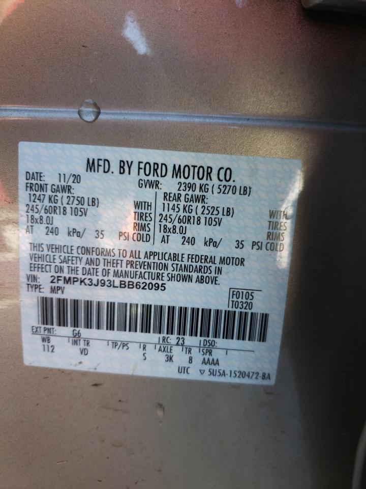Photo 10 from auction – 2020 FORD EDGE SEL with VIN 2FMPK3J93LBB62095