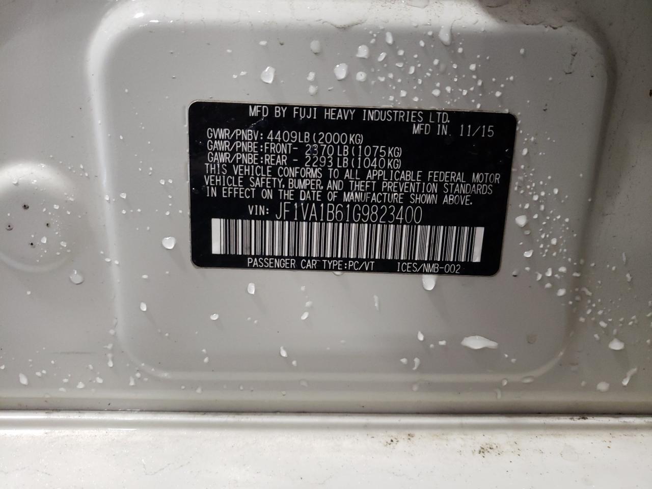 Photo 10 from auction – 2016 SUBARU WRX with VIN JF1VA1B61G9823400