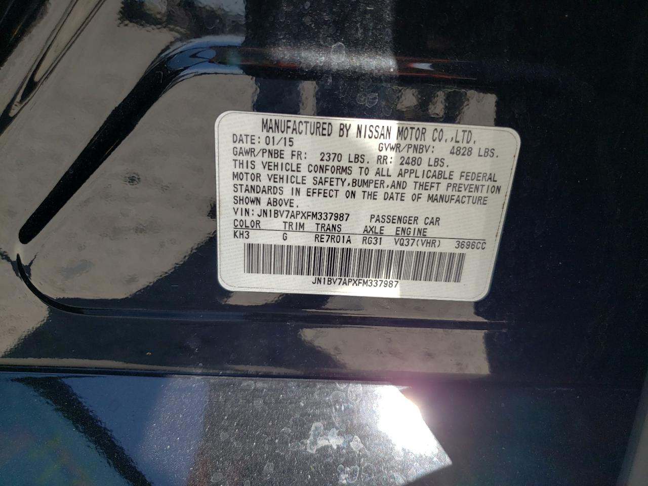 Photo 10 from auction – 2015 INFINITI Q50 BASE with VIN JN1BV7APXFM337987