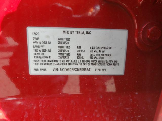 Photo 10 from auction – 2021 TESLA MODEL Y with VIN 5YJYGDEEXMF095541
