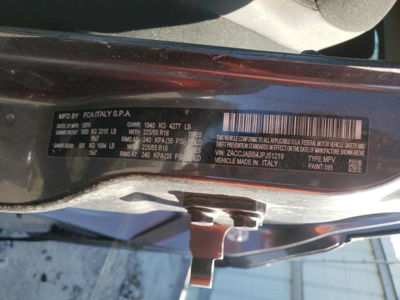 Photo 10 from auction – 2018 JEEP RENEGADE L with VIN ZACCJABB4JPJ51219