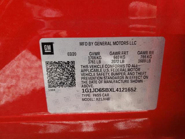 Photo 10 from auction – 2020 CHEVROLET SONIC LT with VIN 1G1JD6SBXL4121652