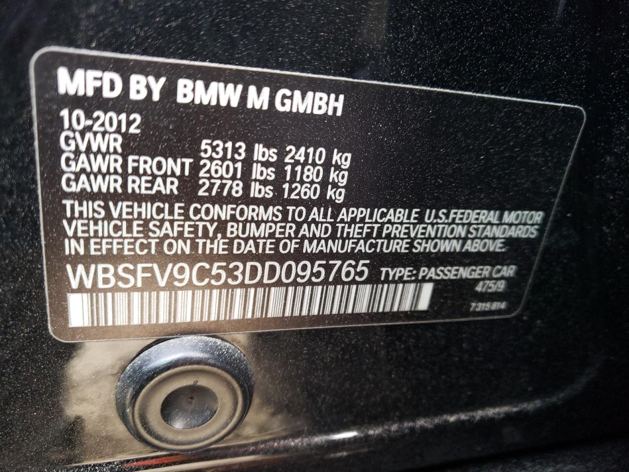 Photo 10 from auction – 2013 BMW M5 with VIN WBSFV9C53DD095765