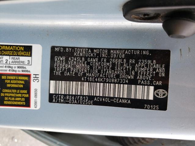 Photo 10 from auction – 2009 TOYOTA CAMRY BASE with VIN 4T1BE46K79U887334