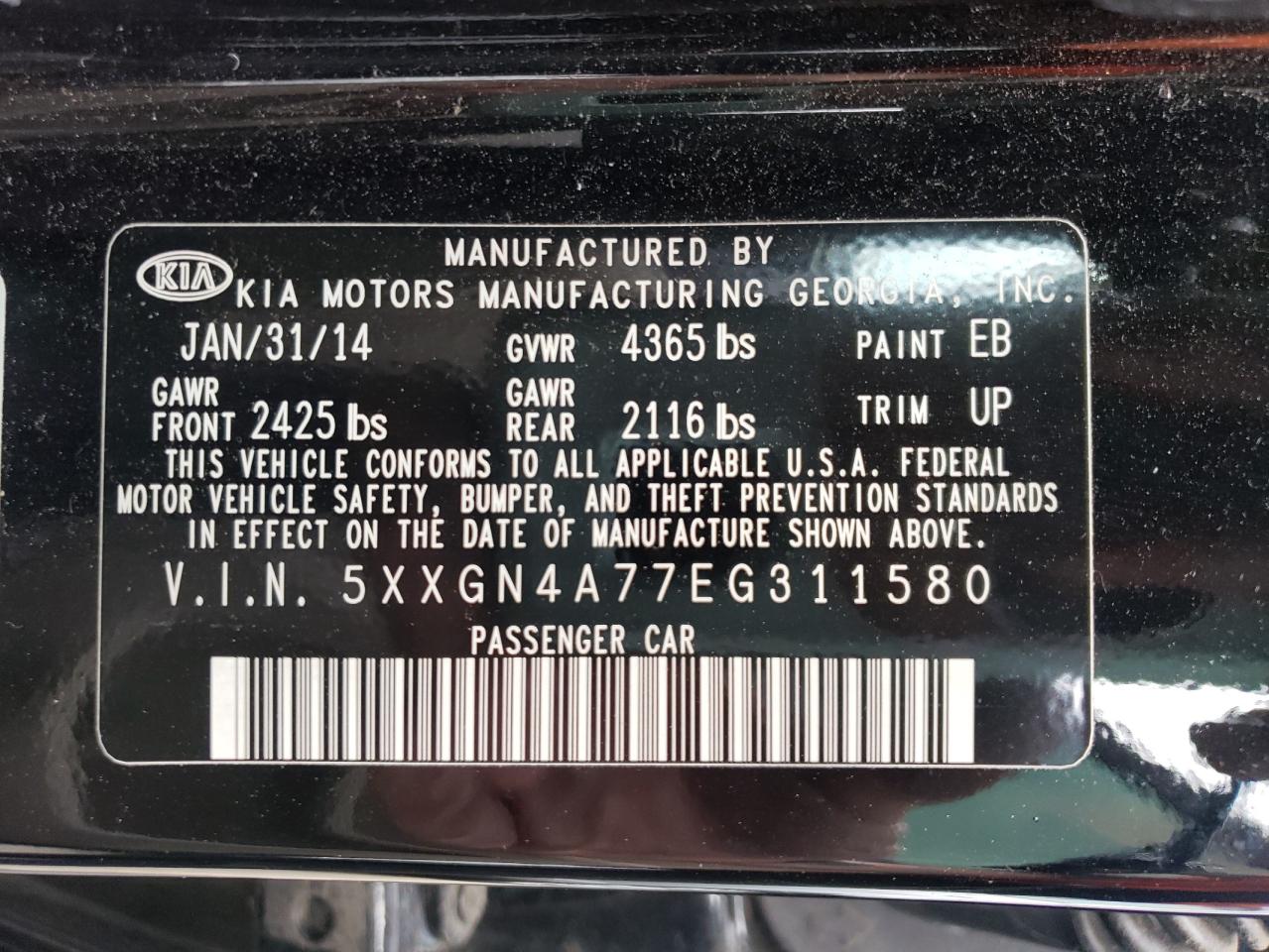 Фото 10 с аукциона – 2014 KIA OPTIMA EX с VIN 5XXGN4A77EG311580