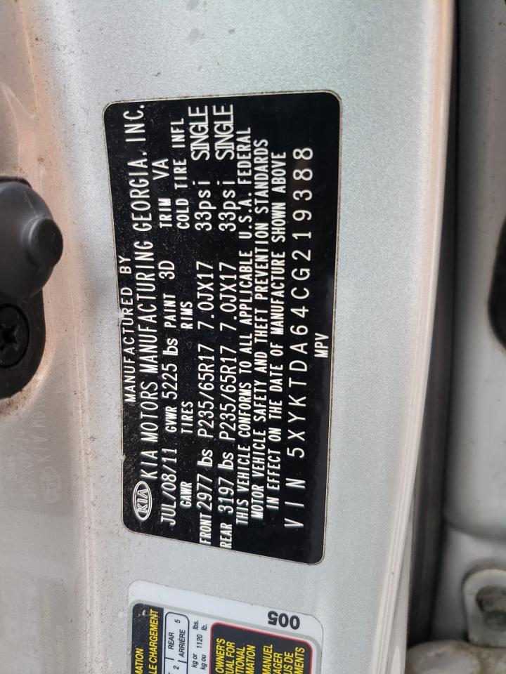 Photo 10 from auction – 2012 KIA SORENTO BA with VIN 5XYKTDA64CG219388