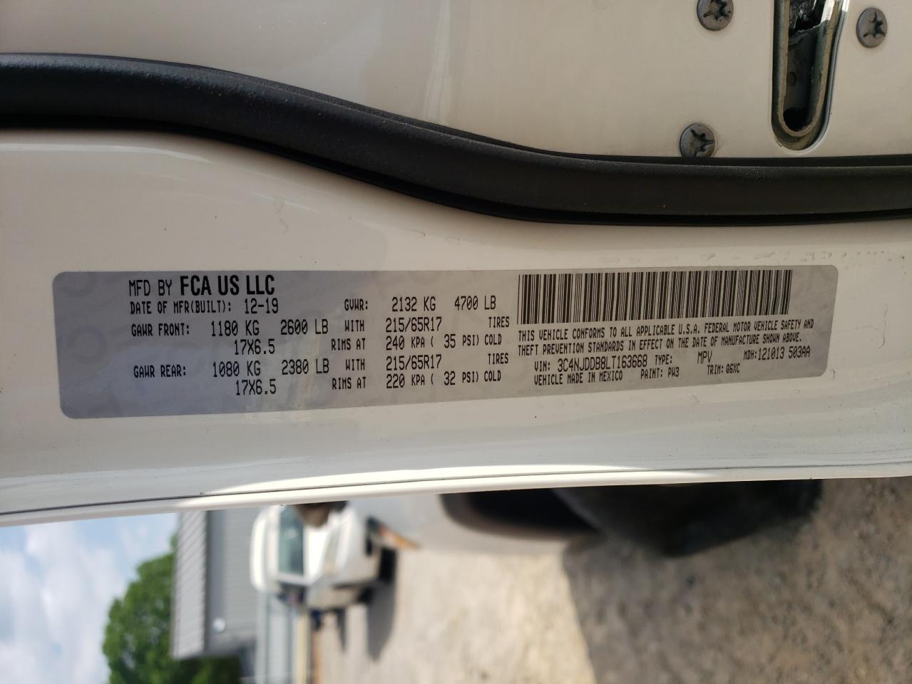 Photo 10 from auction – 2020 JEEP COMPASS TR with VIN 3C4NJDDB8LT163668