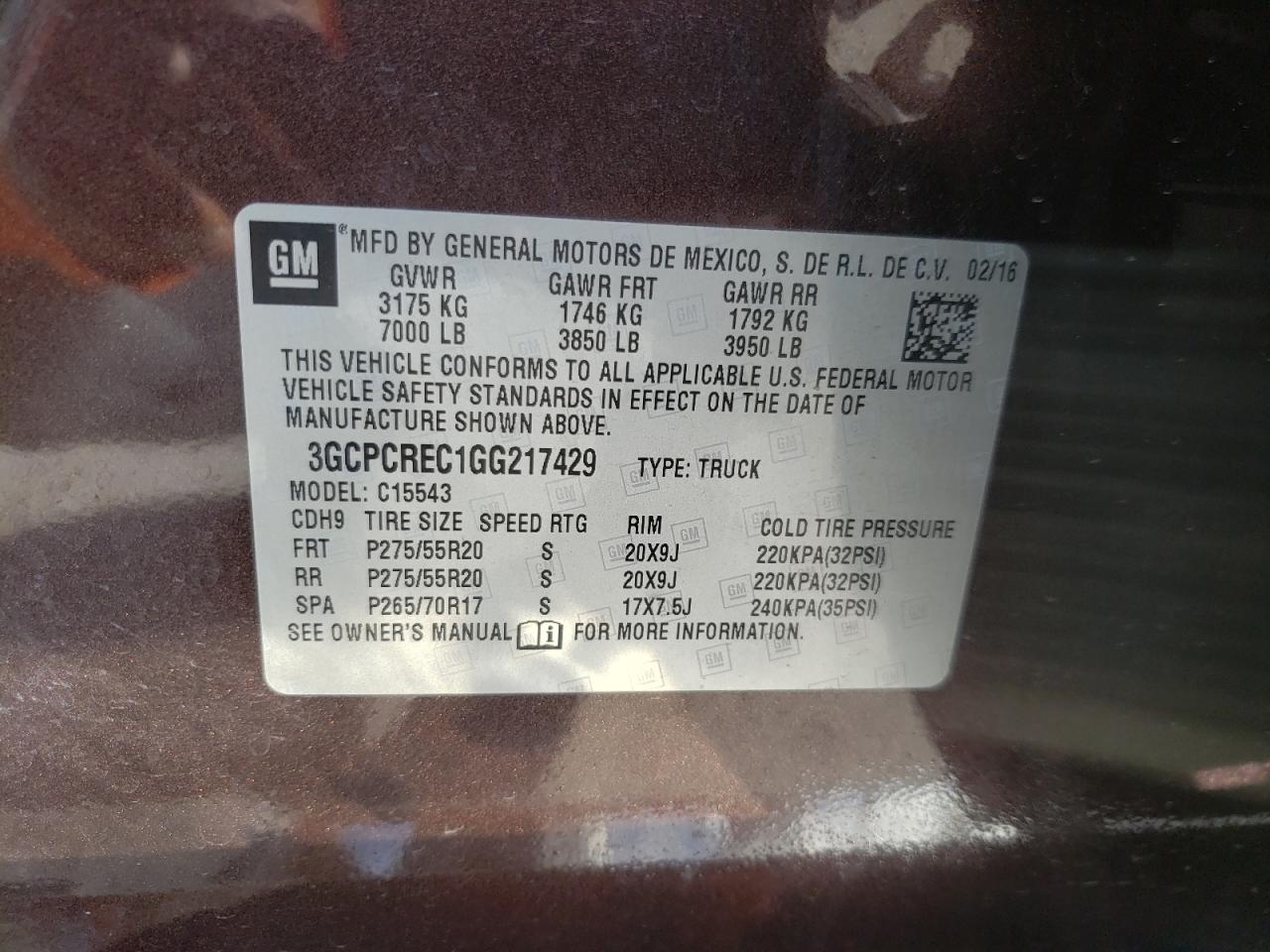 Photo 10 from auction – 2016 CHEVROLET SILVERADO with VIN 3GCPCREC1GG217429