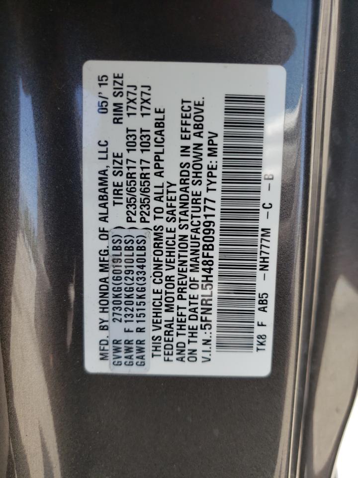 Photo 10 from auction – 2015 HONDA ODYSSEY EX with VIN 5FNRL5H48FB099177