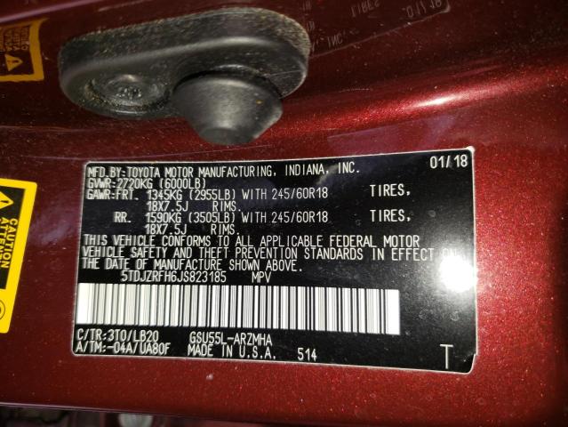 Photo 10 from auction – 2018 TOYOTA HIGHLANDER with VIN 5TDJZRFH6JS823185
