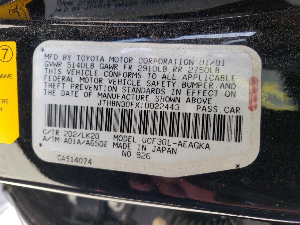 Photo 10 from auction – 2001 LEXUS LS 430 with VIN JTHBN30FX10022443