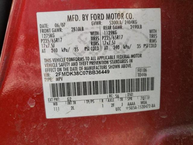Photo 10 from auction – 2007 FORD EDGE SEL with VIN 2FMDK38C07BB36449