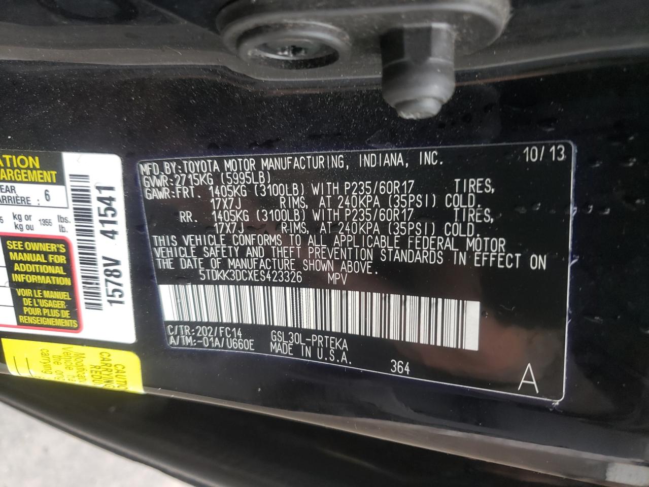 Photo 10 from auction – 2014 TOYOTA SIENNA LE with VIN 5TDKK3DCXES423326