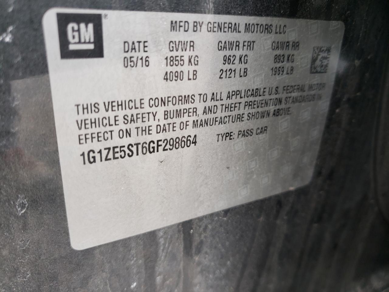 Photo 10 from auction – 2016 CHEVROLET MALIBU LT with VIN 1G1ZE5ST6GF298664