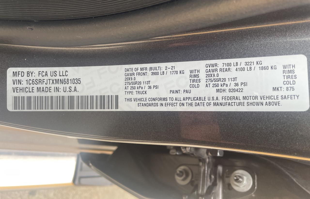 Photo 10 from auction – 2021 RAM 1500 LARAM with VIN 1C6SRFJTXMN681035