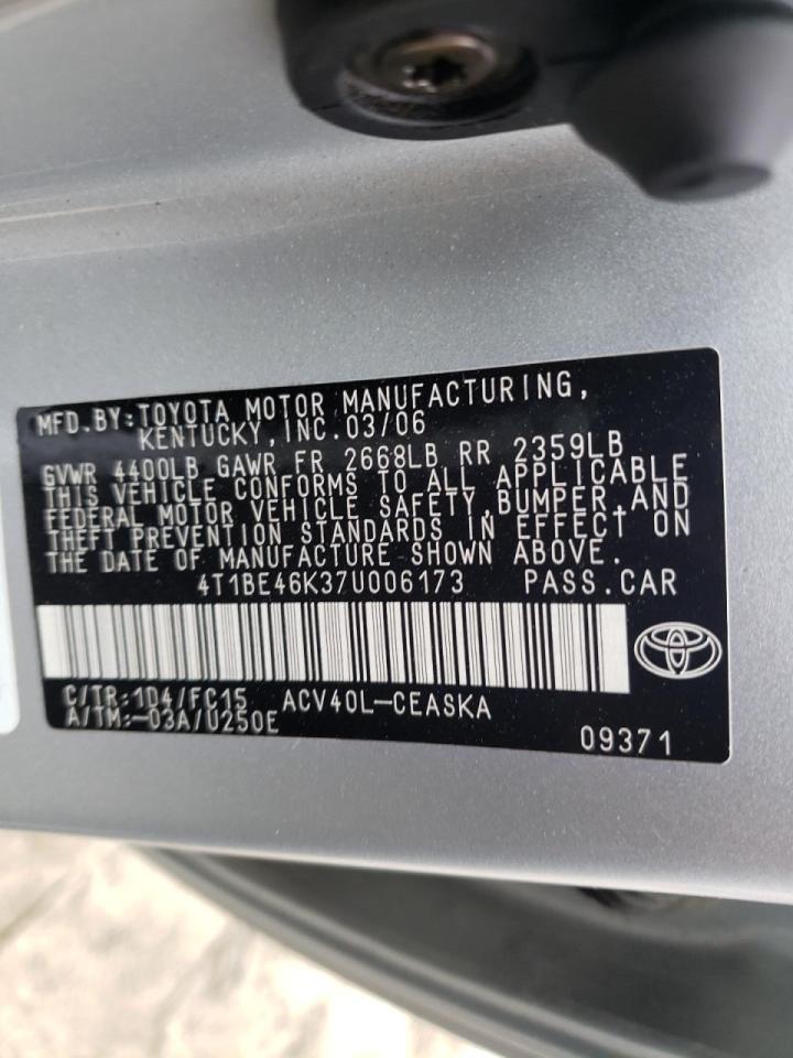 Photo 10 from auction – 2007 TOYOTA CAMRY CE with VIN 4T1BE46K37U006173