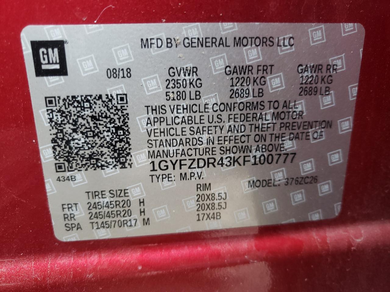 Photo 10 from auction – 2019 CADILLAC XT4 PREMIU with VIN 1GYFZDR43KF100777