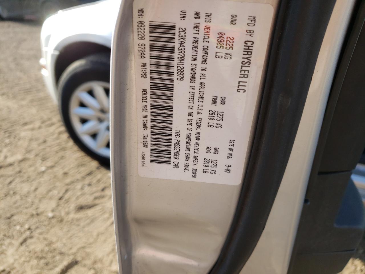Photo 10 from auction – 2008 CHRYSLER 300 LX with VIN 2C3KA43R78H128979