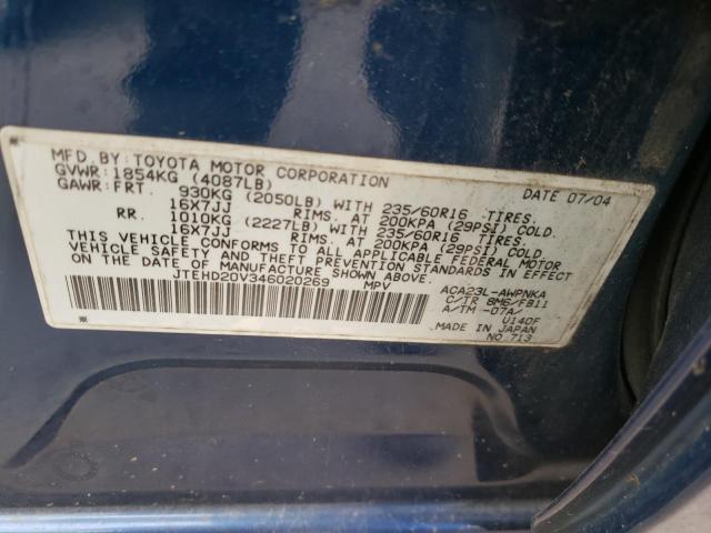 Photo 10 from auction – 2004 TOYOTA RAV4 with VIN JTEHD20V346020269