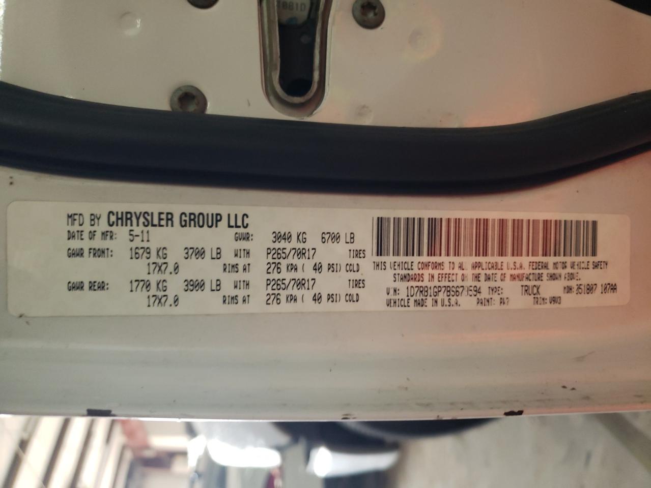 Photo 10 from auction – 2011 DODGE RAM 1500 with VIN 1D7RB1GP7BS679594