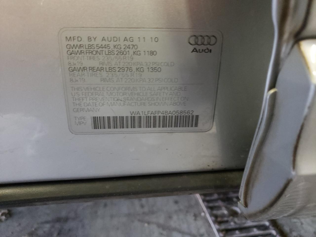 Photo 10 from auction – 2011 AUDI Q5 PREMIUM with VIN WA1LFAFP4BA058562