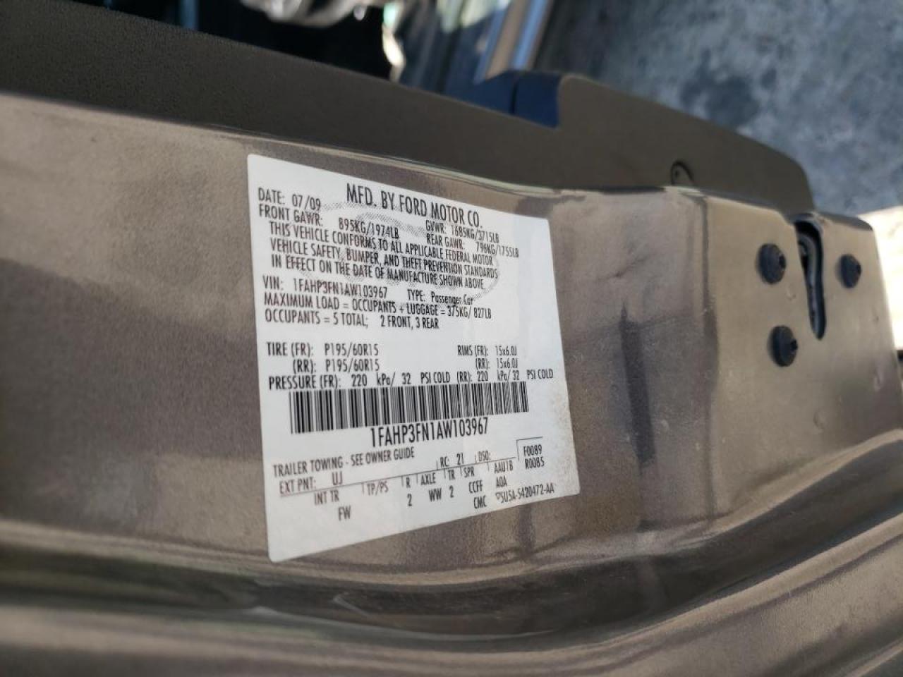 Photo 10 from auction – 2010 FORD FOCUS SE with VIN 1FAHP3FN1AW103967