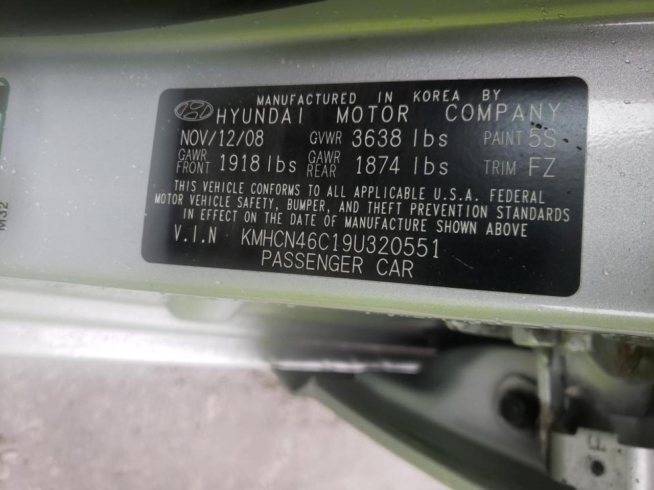 Zdjęcie 10 z aukcji – 2009 HYUNDAI ACCENT GLS z VIN KMHCN46C19U320551