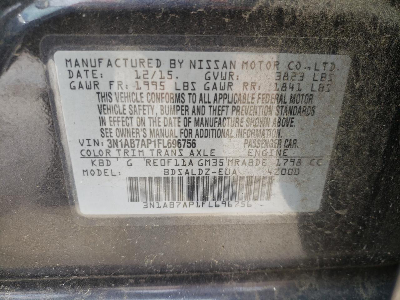 Photo 10 from auction – 2015 NISSAN SENTRA S with VIN 3N1AB7AP1FL696756