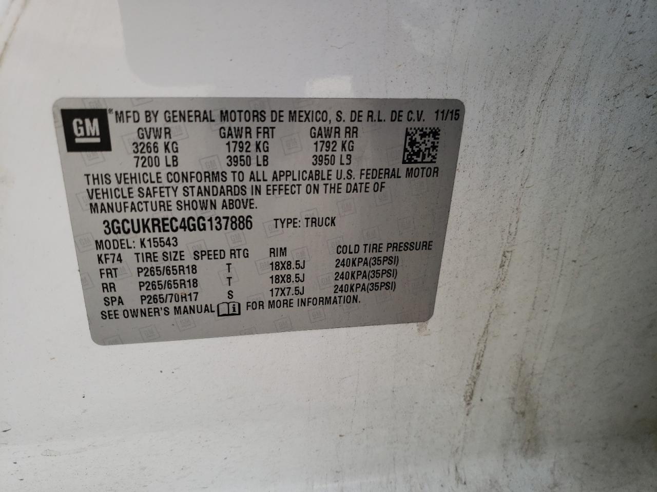 Photo 10 from auction – 2016 CHEVROLET SILVERADO with VIN 3GCUKREC4GG137886